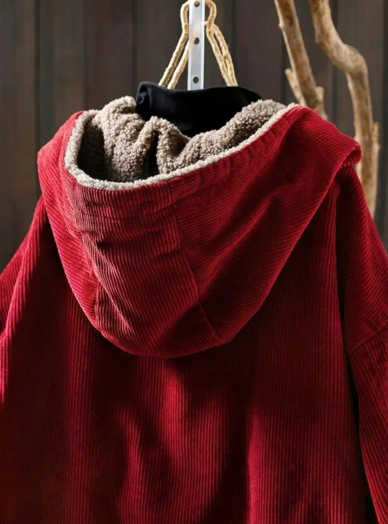 Amelia - Plus Size Women Autumn Retro Pure Color Hooded Fleece Coat