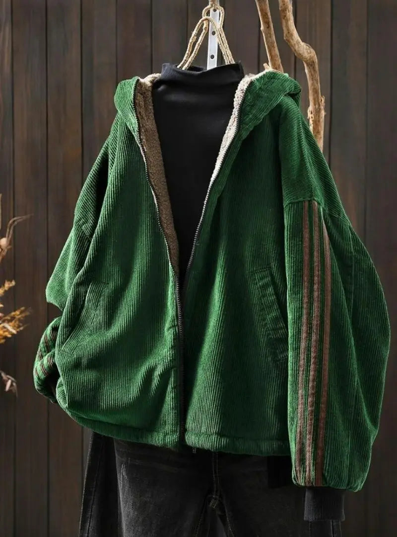 Amelia - Plus Size Women Autumn Retro Pure Color Hooded Fleece Coat