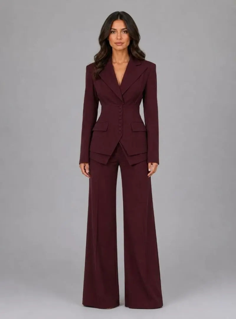 Lara - Women's Tailored Two-Piece Suit – Cinched Waist & Wide-Leg Trousers