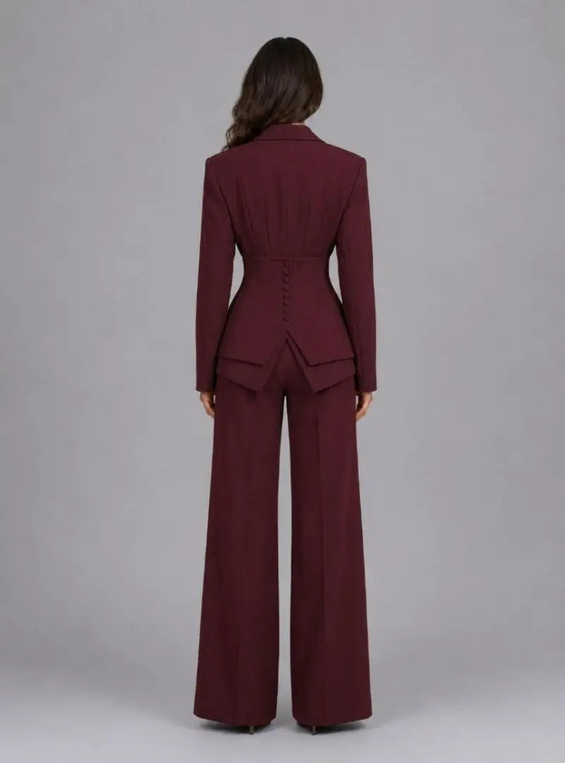 Lara - Women's Tailored Two-Piece Suit – Cinched Waist & Wide-Leg Trousers