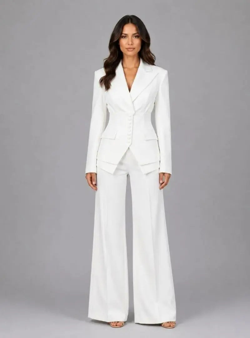 Lara - Women's Tailored Two-Piece Suit – Cinched Waist & Wide-Leg Trousers