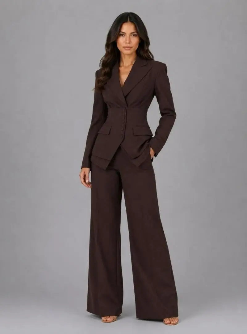 Lara - Women's Tailored Two-Piece Suit – Cinched Waist & Wide-Leg Trousers