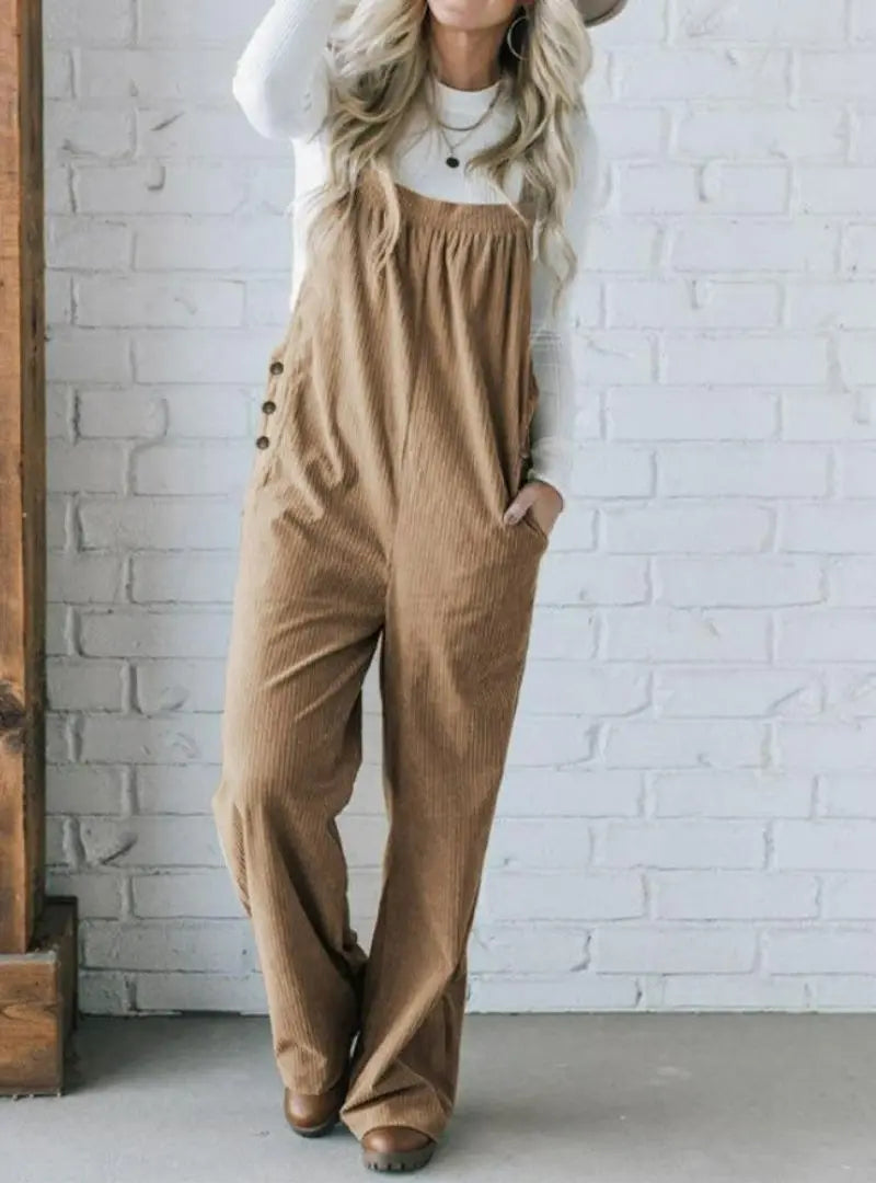 Women's Cozy Corduroy Loose Fit Overalls