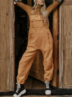 Women's Fleece Thermal Overalls With Zippered Pockets