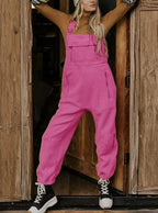 Women's Fleece Thermal Overalls With Zippered Pockets