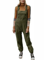 Women's Fleece Thermal Overalls With Zippered Pockets