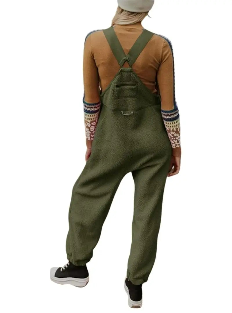 Women's Fleece Thermal Overalls With Zippered Pockets