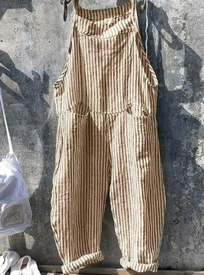 Women's Striped Wide Leg Overalls