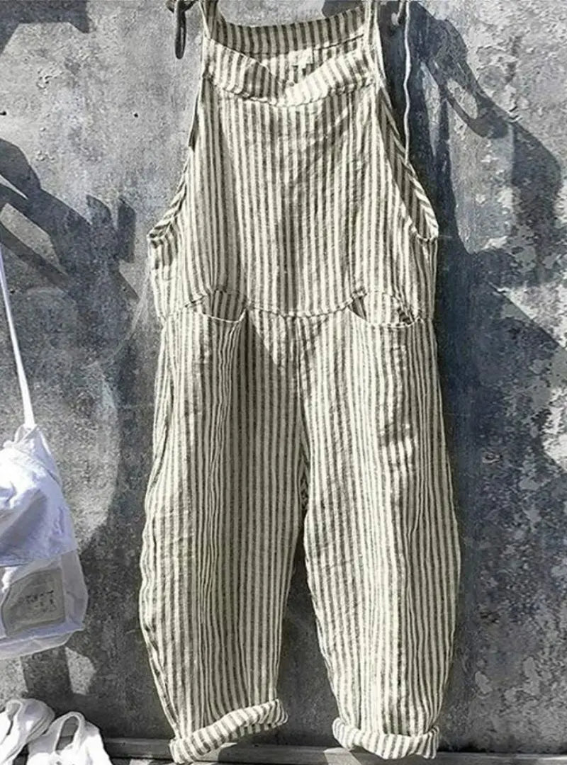 Women's Striped Wide Leg Overalls