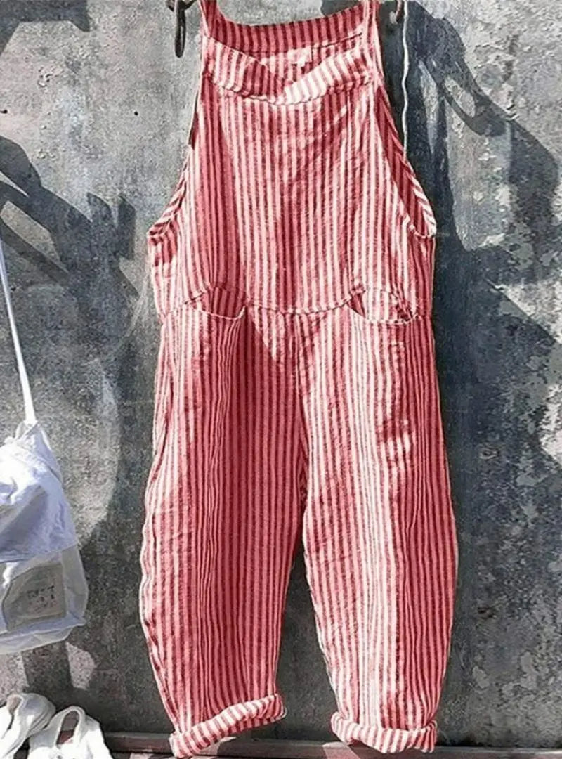 Women's Striped Wide Leg Overalls